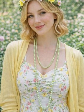 Vintage Flapper Length Mint Green Glass Pearl Necklace